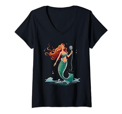 Damen Singende Meerjungfrau Mädchen Meerjungfrau Süße Meerjungfrau Mädchen Meerjungfrau T-Shirt mit V-Ausschnitt Damen Singende Meerjungfrau Mädchen Meerjungfrau Süße Meerjungfrau Mädchen Meerjungfrau T-Shirt mit V-Ausschnitt von Cute Mermaid Outfits