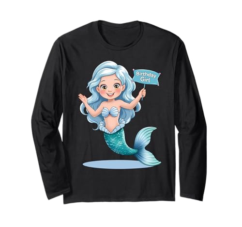 Meerjungfrau Geburtstag Mädchen für Mädchen, die Meerjungfrauen Undersea lieben Langarmshirt von Cute Mermaid Party outfit for Toddler Little Girls