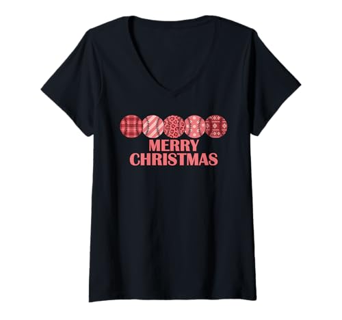 Damen Baseballbälle Festliches Weihnachtsmuster Rosa Weihnachten T-Shirt mit V-Ausschnitt von Cute Merry Christmas Sports Baseball Player Design