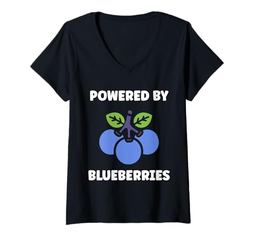Damen Blueberry Cute Fruit Simple Powered by Blueberries T-Shirt mit V-Ausschnitt Damen Blueberry Cute Fruit Simple Powered by Blueberries T-Shirt mit V-Ausschnitt von Cute Minimalist simple funnny fruit Blueberry