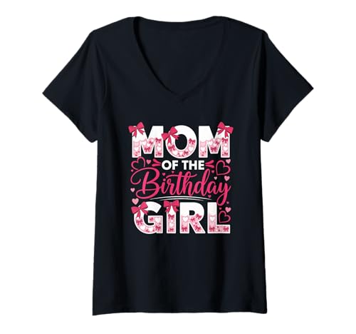 Damen Mama des Geburtstagskindes, Rosa, Familiengeburtstag, Mädchenparty T-Shirt mit V-Ausschnitt Damen Mama des Geburtstagskindes, Rosa, Familiengeburtstag, Mädchenparty T-Shirt mit V-Ausschnitt von Cute Mom & Dad Of The Birthday Girl Apparel