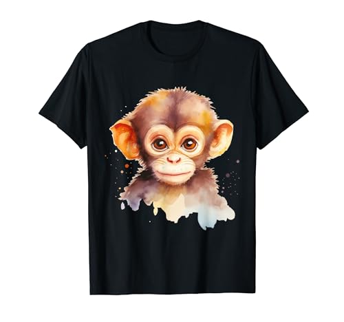 Adorable Baby Monkey Big Eyes Aquarell T-Shirt von Cute Monkey Face Watercolor Expression