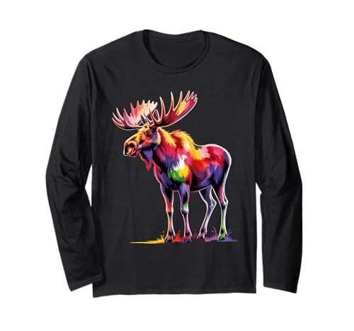 Elch, bunt, Pop-Art, schöne Elch-Liebhaber, für Männer und Frauen Langarmshirt Elch, bunt, Pop-Art, schöne Elch-Liebhaber, für Männer und Frauen Langarmshirt von Cute Moose Abstract Paint Wildlife Costume Clothes