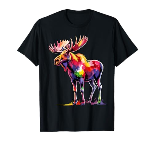 Elch, bunt, Pop-Art, schöne Elch-Liebhaber, für Männer und Frauen T-Shirt Elch, bunt, Pop-Art, schöne Elch-Liebhaber, für Männer und Frauen T-Shirt von Cute Moose Abstract Paint Wildlife Costume Clothes