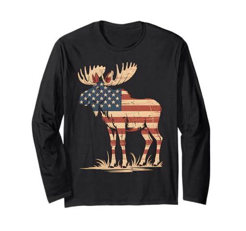 Elch Amerikanische USA-Flagge Retro Vintage für Damen Kinder Herren Langarmshirt Elch Amerikanische USA-Flagge Retro Vintage für Damen Kinder Herren Langarmshirt von Cute Moose American USA Flag Animals Clothes