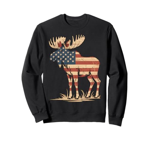 Elch Amerikanische USA-Flagge Retro Vintage für Damen Kinder Herren Sweatshirt Elch Amerikanische USA-Flagge Retro Vintage für Damen Kinder Herren Sweatshirt von Cute Moose American USA Flag Animals Clothes