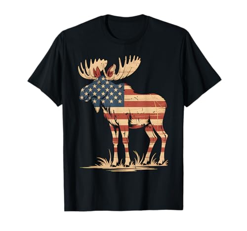 Elch Amerikanische USA-Flagge Retro Vintage für Damen Kinder Herren T-Shirt Elch Amerikanische USA-Flagge Retro Vintage für Damen Kinder Herren T-Shirt von Cute Moose American USA Flag Animals Clothes