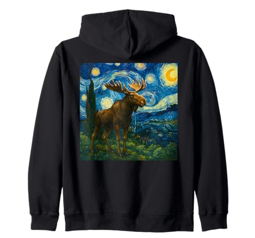 Lustiger Elch Sternennacht Heulender Mond Elch für Kinder Kleinkind Kapuzenjacke von Cute Moose Starry Night Apparel For Women Men kids