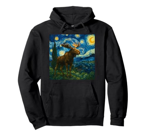 Lustiger Elch Sternennacht Heulender Mond Elch für Kinder Kleinkind Pullover Hoodie von Cute Moose Starry Night Apparel For Women Men kids