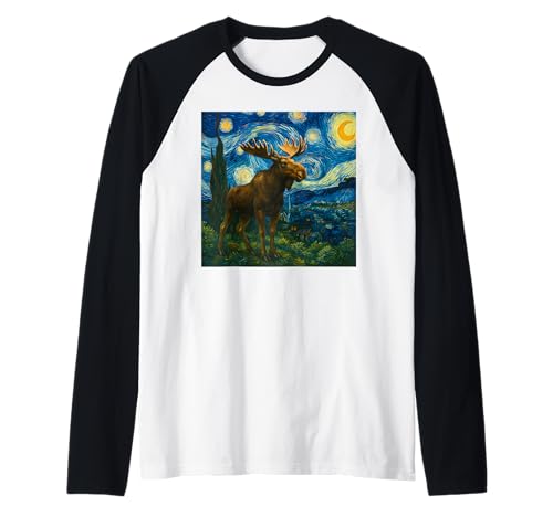 Lustiger Elch Sternennacht Heulender Mond Elch für Kinder Kleinkind Raglan von Cute Moose Starry Night Apparel For Women Men kids