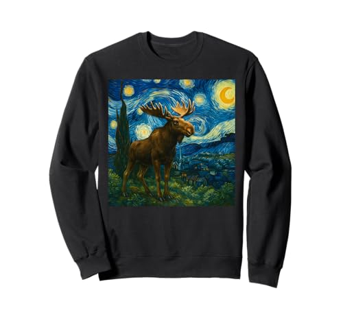 Lustiger Elch Sternennacht Heulender Mond Elch für Kinder Kleinkind Sweatshirt von Cute Moose Starry Night Apparel For Women Men kids