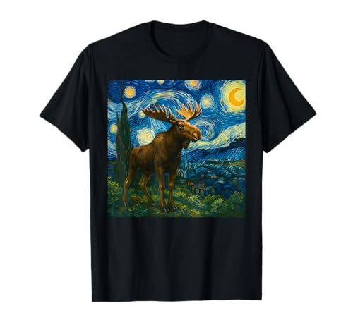 Lustiger Elch Sternennacht Heulender Mond Elch für Kinder Kleinkind T-Shirt von Cute Moose Starry Night Apparel For Women Men kids