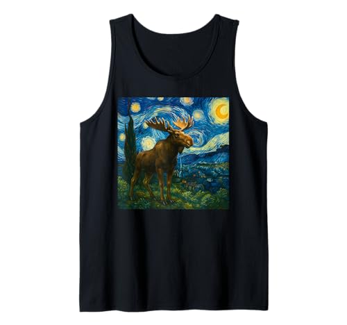Lustiger Elch Sternennacht Heulender Mond Elch für Kinder Kleinkind Tank Top von Cute Moose Starry Night Apparel For Women Men kids