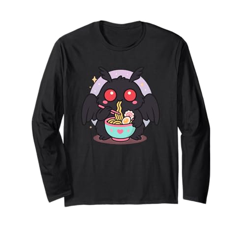 Mothman Eating Ramen Kawaii Japanisches Essen Männer Frauen Kinder Langarmshirt von Cute Mothman Ramen Noodles Lover Merch Gifts