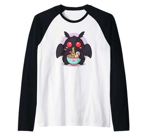 Mothman Eating Ramen Kawaii Japanisches Essen Männer Frauen Kinder Raglan von Cute Mothman Ramen Noodles Lover Merch Gifts