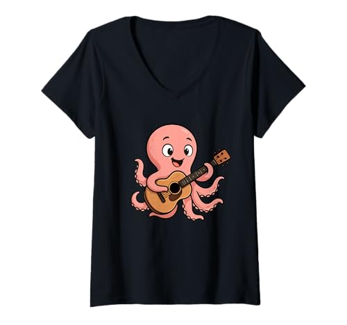 Damen Lustiger Oktopus, der Gitarre spielt, Geschenk für Gitarristen, Erwachsene, Kinder T-Shirt mit V-Ausschnitt Damen Lustiger Oktopus, der Gitarre spielt, Geschenk für Gitarristen, Erwachsene, Kinder T-Shirt mit V-Ausschnitt von Cute Musician Octopus Guitar Player Graphic Design