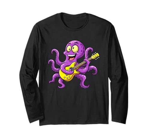 Lustiger Oktopus, der Gitarre spielt, Geschenk für Gitarristen, Erwachsene, Kinder Langarmshirt von Cute Musician Octopus Guitar Player Graphic Design