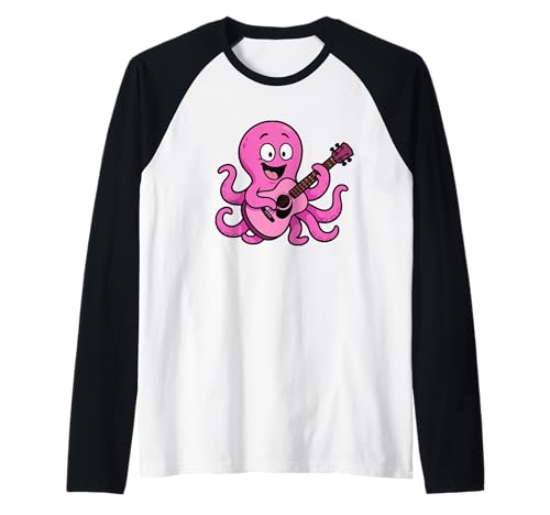 Lustiger Oktopus, der Gitarre spielt, Geschenk für Gitarristen, Erwachsene, Kinder Raglan von Cute Musician Octopus Guitar Player Graphic Design