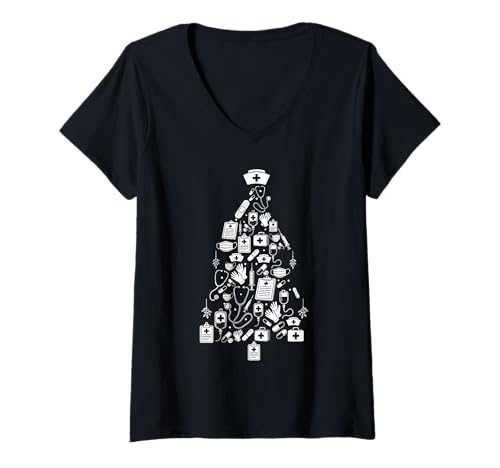 Damen Minimal Nurse Weihnachtsbaum Medical Healthcare T-Shirt mit V-Ausschnitt Damen Minimal Nurse Weihnachtsbaum Medical Healthcare T-Shirt mit V-Ausschnitt von Cute Nurse Christmas Tree Nursing Holidays Design