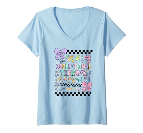 Damen Occupational Therapy Kawaii Pastel Tools Graphic T-Shirt mit V-Ausschnitt Damen Occupational Therapy Kawaii Pastel Tools Graphic T-Shirt mit V-Ausschnitt von Cute OT Aesthetic Co.