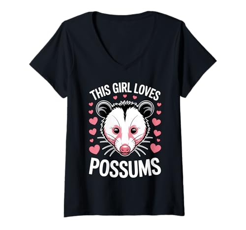 Damen This Girl Loves Opossums T-Shirt mit V-Ausschnitt Damen This Girl Loves Opossums T-Shirt mit V-Ausschnitt von Cute Opossum Cool Possum Design