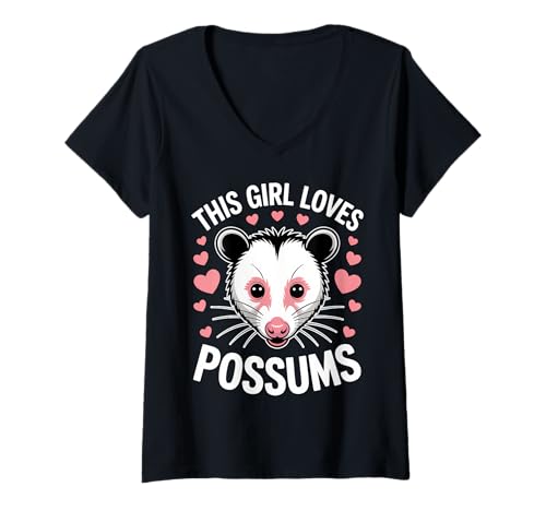 Damen This Girl Loves Opossums T-Shirt mit V-Ausschnitt Damen This Girl Loves Opossums T-Shirt mit V-Ausschnitt von Cute Opossum Funny Possum Design