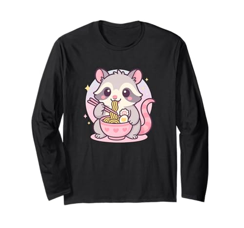 Opossum Eating Ramen Kawaii Japanisches Essen Männer Frauen Kinder Langarmshirt von Cute Opossum Ramen Noodles Lover Merch Gifts