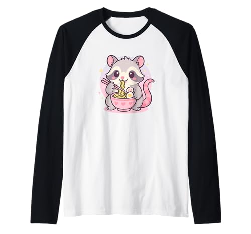 Opossum Eating Ramen Kawaii Japanisches Essen Männer Frauen Kinder Raglan von Cute Opossum Ramen Noodles Lover Merch Gifts