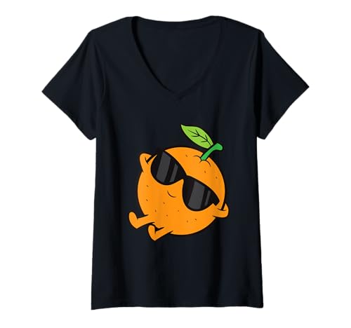 Damen Süße Orange Fruit Relaxing Lazy Orange T-Shirt mit V-Ausschnitt von Cute Orange Fruit Tees and Gifts
