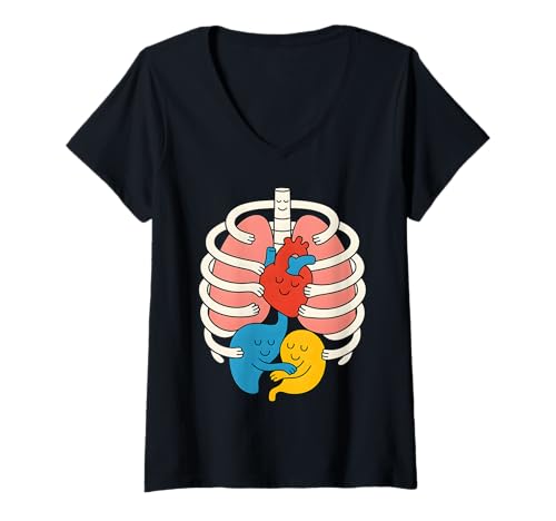 Damen Schönes Herzorgan menschlichen Körper Anatomie T-Shirt mit V-Ausschnitt von Cute Organ Human Body Anatomy