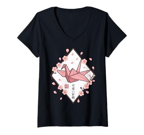 Damen Origami Crane Aesthetic - Kawaii Japanisches Origami T-Shirt mit V-Ausschnitt Damen Origami Crane Aesthetic - Kawaii Japanisches Origami T-Shirt mit V-Ausschnitt von Cute Origami Crane - Japanese Cherry Blossom