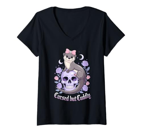 Damen Cursed But Cuddly Cute Otter T-Shirt mit V-Ausschnitt Damen Cursed But Cuddly Cute Otter T-Shirt mit V-Ausschnitt von Cute Otter Moon Roses Lovers