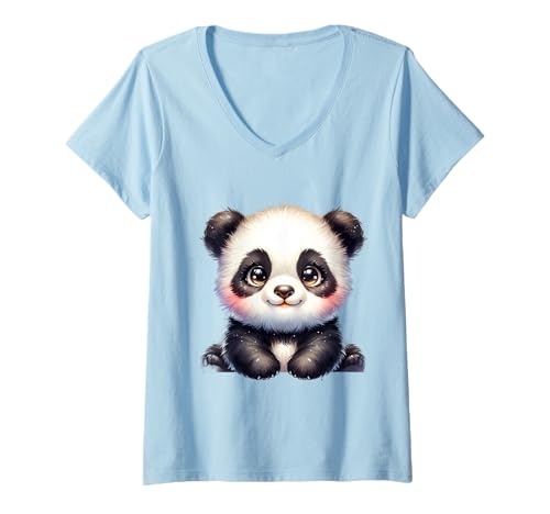 Damen Kawaii Pandabär, niedliches Tier-Design für Kinder T-Shirt mit V-Ausschnitt Damen Kawaii Pandabär, niedliches Tier-Design für Kinder T-Shirt mit V-Ausschnitt von Cute Panda Animal Designs for Children