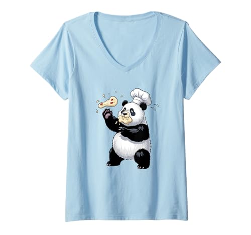 Damen Funny Chef Panda Foodie Food Lover Cooker Geschenk Erwachsene Kinder T-Shirt mit V-Ausschnitt Damen Funny Chef Panda Foodie Food Lover Cooker Geschenk Erwachsene Kinder T-Shirt mit V-Ausschnitt von Cute Panda Bear Animal Baking Pizza Graphic Design