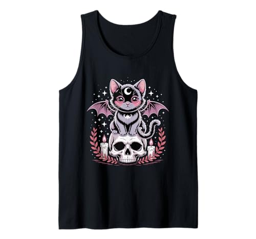 Niedliche rosa Fledermaus-Katze, die auf Totenkopf-Skelett-Kerzen sitzt Tank Top Niedliche rosa Fledermaus-Katze, die auf Totenkopf-Skelett-Kerzen sitzt Tank Top von Cute Pastel Colors Bat Cat Animal on Skull Candles