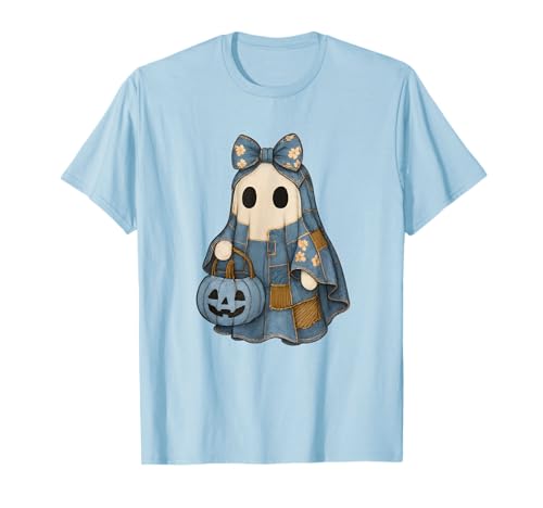 Süßer Patchwork-Geist im Jeanskleid mit Kürbiskorb T-Shirt von Cute Patch Spirits Apparel