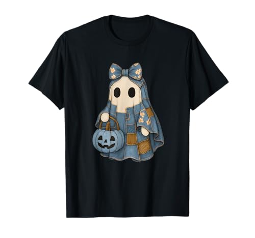 Süßer Patchwork-Geist im Jeanskleid mit Kürbiskorb T-Shirt von Cute Patch Spirits Apparel