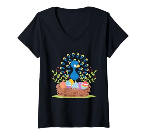 Damen Süße Pfauen, Ostertruppe, Pfauen, Vogelliebhaber T-Shirt mit V-Ausschnitt Damen Süße Pfauen, Ostertruppe, Pfauen, Vogelliebhaber T-Shirt mit V-Ausschnitt von Cute Peacocks Easter Squad Peacock Bird Happy