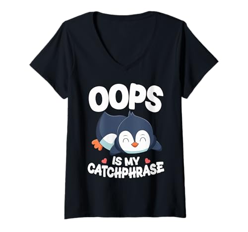 Damen Hoppla, ist Mein Schlagwort Süßer Pinguin, lustiger Kinderhumor T-Shirt mit V-Ausschnitt Damen Hoppla, ist Mein Schlagwort Süßer Pinguin, lustiger Kinderhumor T-Shirt mit V-Ausschnitt von Cute Penguin Funny Kids Animal Humor Winter