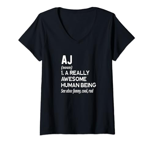 Damen AJ Name - Lustige Namensdefinition - Vornamenwörterbuch T-Shirt mit V-Ausschnitt von Cute Personalized Name Apparel for Men Women by RJ