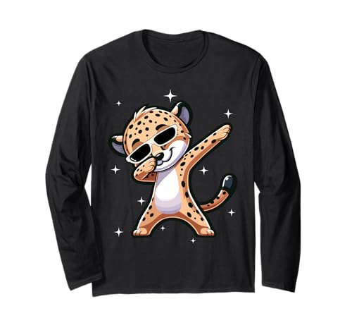 Men Women Kids Cool Cheetah Dabbing Animals Wildlife Parties Langarmshirt von Cute Pet Animal Lover Zoo Day Costume Theme Party