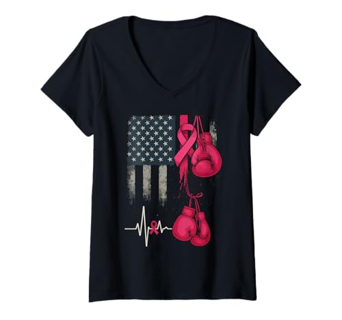 Damen Brustkrebs-Flagge We Fight Together Support Squad Pink T-Shirt mit V-Ausschnitt Damen Brustkrebs-Flagge We Fight Together Support Squad Pink T-Shirt mit V-Ausschnitt von Cute Pink Stand up to Breast Cancer 2025 Tee