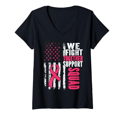 Damen Brustkrebs-Flagge We Fight Together Support Squad Pink T-Shirt mit V-Ausschnitt Damen Brustkrebs-Flagge We Fight Together Support Squad Pink T-Shirt mit V-Ausschnitt von Cute Pink Stand up to Breast Cancer Accessories
