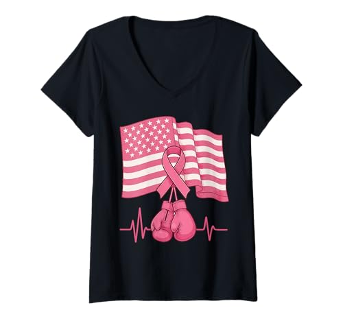Damen Brustkrebs-Flagge We Fight Together Support Squad Pink T-Shirt mit V-Ausschnitt Damen Brustkrebs-Flagge We Fight Together Support Squad Pink T-Shirt mit V-Ausschnitt von Cute Pink Stand up to Breast Cancer Accessories