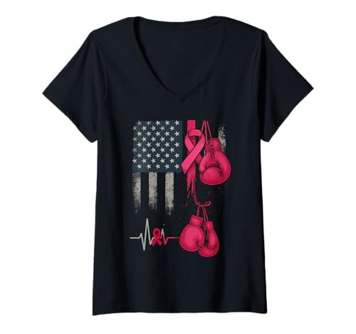 Damen Brustkrebs-Flagge We Fight Together Support Squad Pink T-Shirt mit V-Ausschnitt Damen Brustkrebs-Flagge We Fight Together Support Squad Pink T-Shirt mit V-Ausschnitt von Cute Pink Stand up to Breast Cancer Accessories