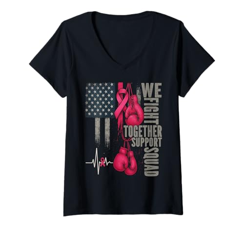Damen Brustkrebs-Flagge We Fight Together Support Squad Pink T-Shirt mit V-Ausschnitt Damen Brustkrebs-Flagge We Fight Together Support Squad Pink T-Shirt mit V-Ausschnitt von Cute Pink Stand up to Breast Cancer Accessories
