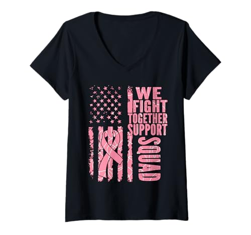Damen Brustkrebs-Flagge We Fight Together Support Squad Pink T-Shirt mit V-Ausschnitt Damen Brustkrebs-Flagge We Fight Together Support Squad Pink T-Shirt mit V-Ausschnitt von Cute Pink Stand up to Breast Cancer Accessories