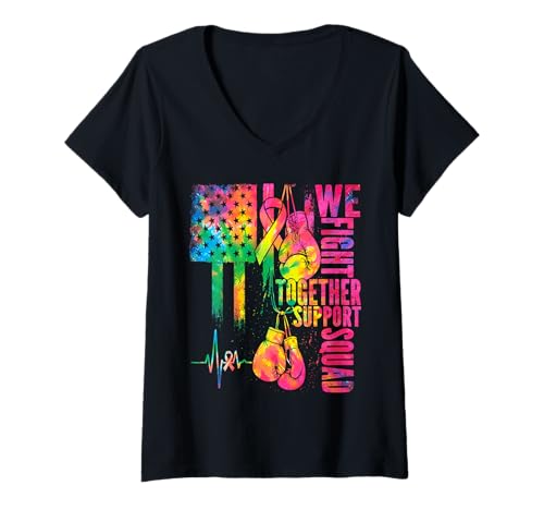 Damen Brustkrebs-Flagge We Fight Together Support Squad Pink T-Shirt mit V-Ausschnitt Damen Brustkrebs-Flagge We Fight Together Support Squad Pink T-Shirt mit V-Ausschnitt von Cute Pink Stand up to Breast Cancer Accessories