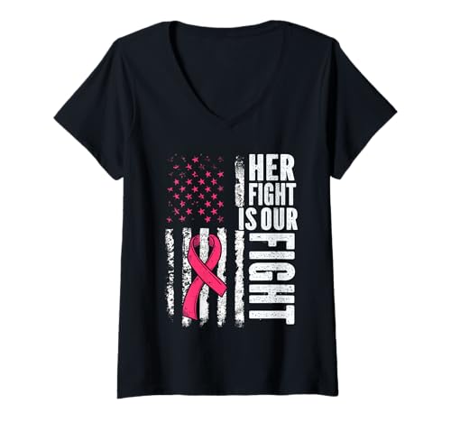 Damen Ihr Kampf ist unser Kampf Süßer Brustkrebs Rosa Ribbon Jesus T-Shirt mit V-Ausschnitt Damen Ihr Kampf ist unser Kampf Süßer Brustkrebs Rosa Ribbon Jesus T-Shirt mit V-Ausschnitt von Cute Pink Us Flag Breast Cancer Awareness Tee