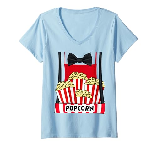 Damen Süßes Popcorn-Verkäufer-Kostüm T-Shirt mit V-Ausschnitt von Cute Popcorn Vendor Costume